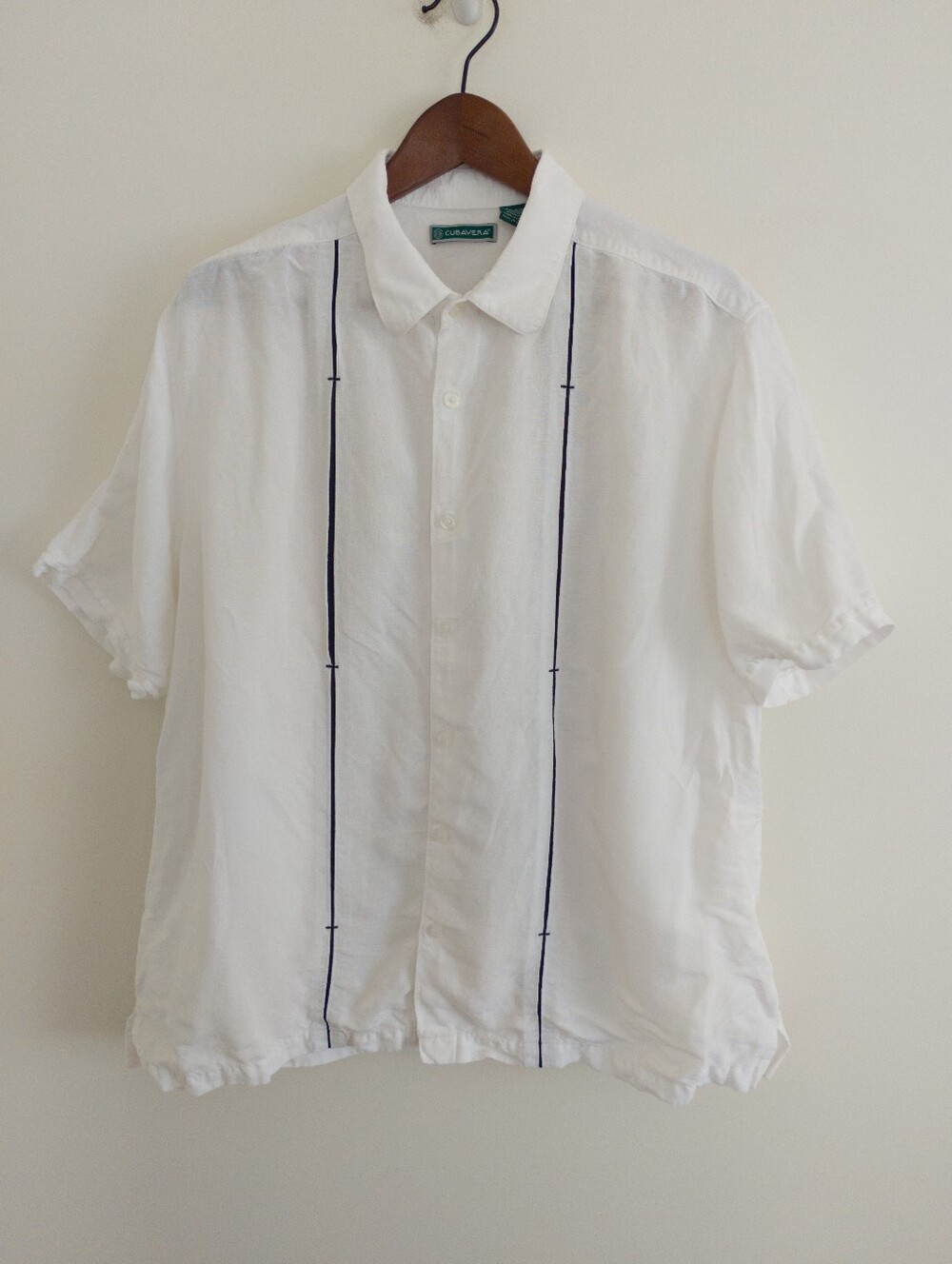 Cubavera Mens XL Linen Blend Short Sleeve Guayabera Cuban Camp Shirt White
